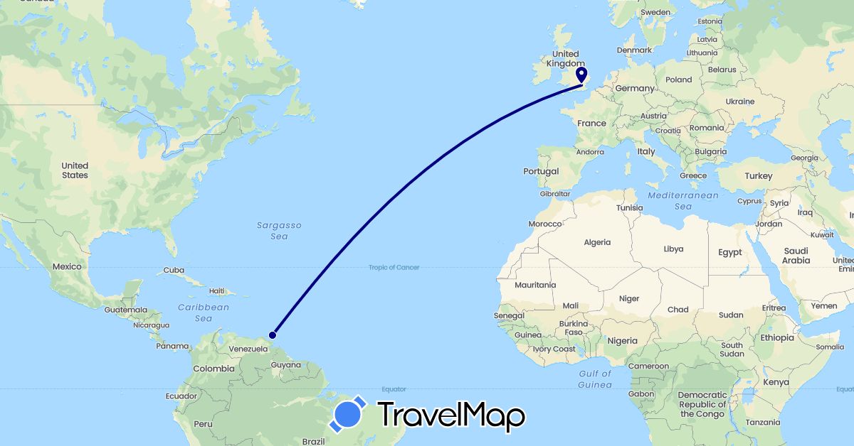 TravelMap itinerary: driving in United Kingdom, Trinidad and Tobago (Europe, North America)